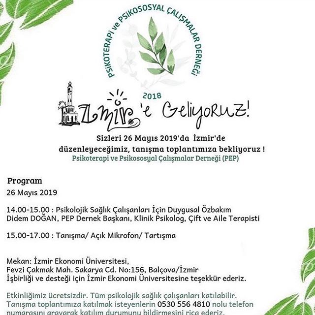 Psikoterapi ve Psikososyal Çalışmalar Derneği İzmir’de!